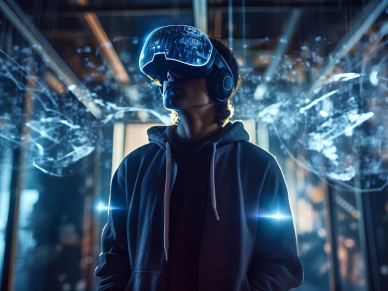 man looking in vr headset